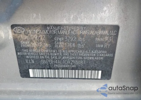 2013 Hyundai Elantra Limited z USA, uszkodzony, nr VIN 5NPDH4AE1DH218887